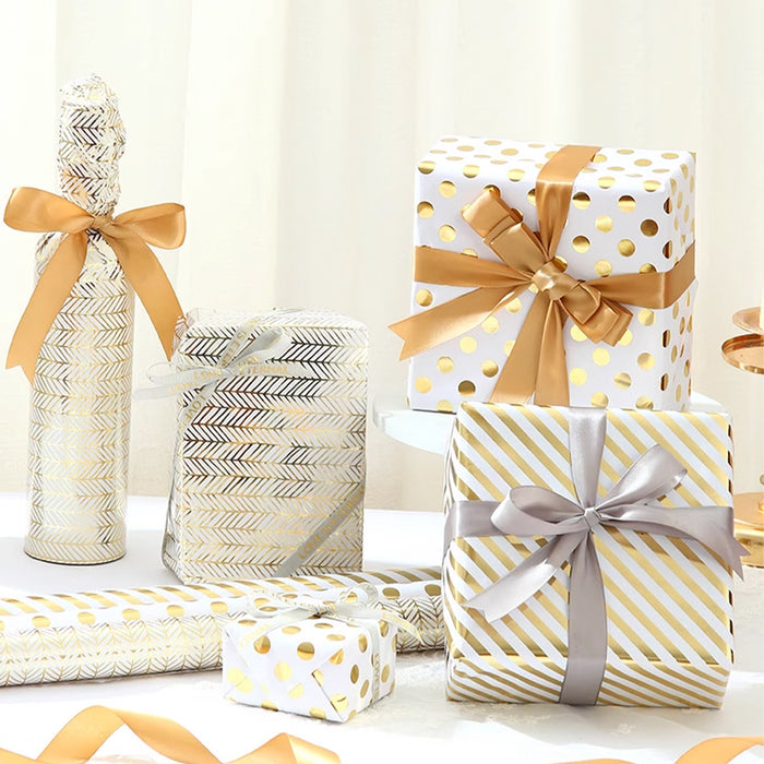 Gift Wrapping Paper Roll - 3M Gold Foil Arrow Stripes
