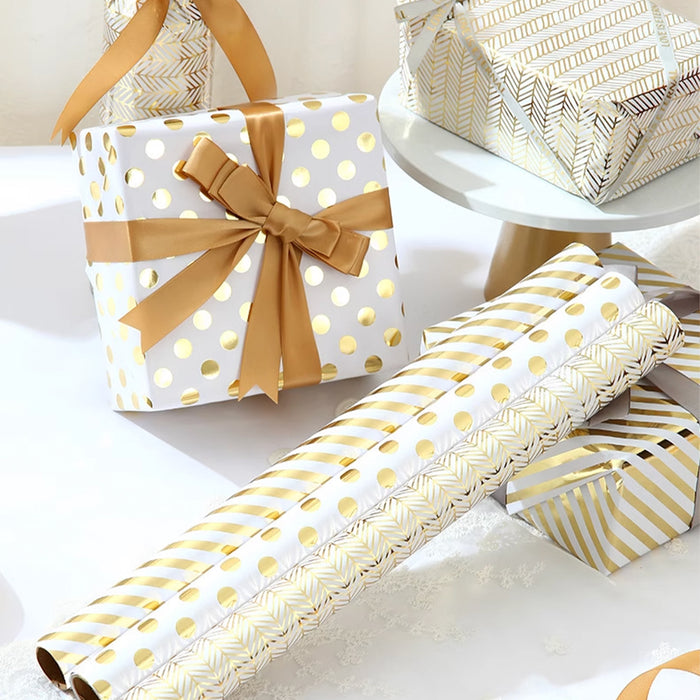 Gift Wrapping Paper Roll - 3M Gold Foil Arrow Stripes