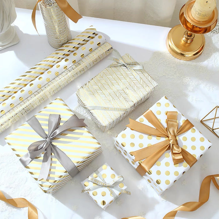 Gift Wrapping Paper Roll - 3M Gold Foil Arrow Stripes