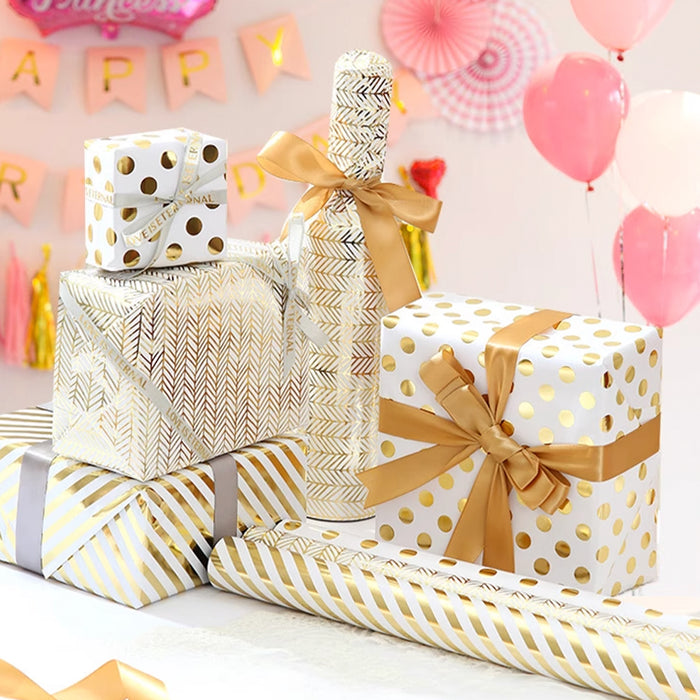 Gift Wrapping Paper Roll - 3M Gold Foil Arrow Stripes