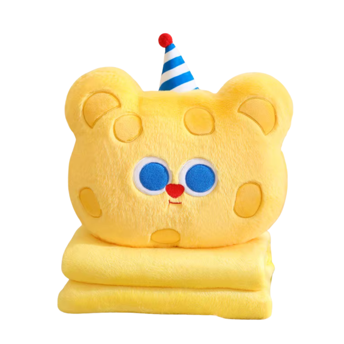 Plush Pillow Blanket - Yellow Cookie Bear