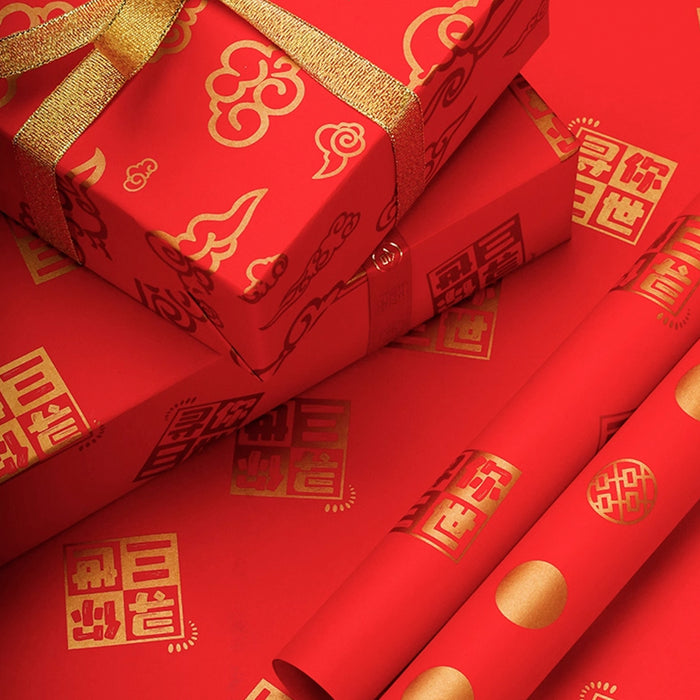 Gift Wrapping Paper Roll 5 Sheets - Gold Foil Dots on Red