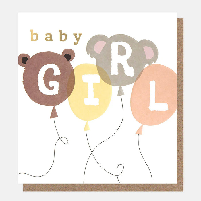 Greeting Card - Baby Girl Animal Balloons