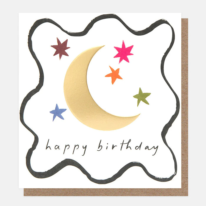 Greeting Card - Border Birthday Gold Moon Stars