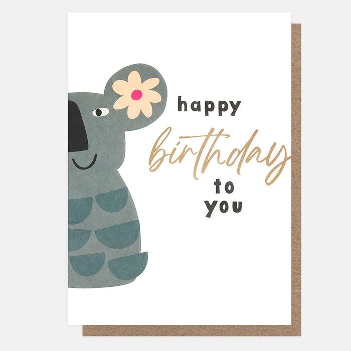 Greeting Card - Folk Friends Birthday Flower Koala