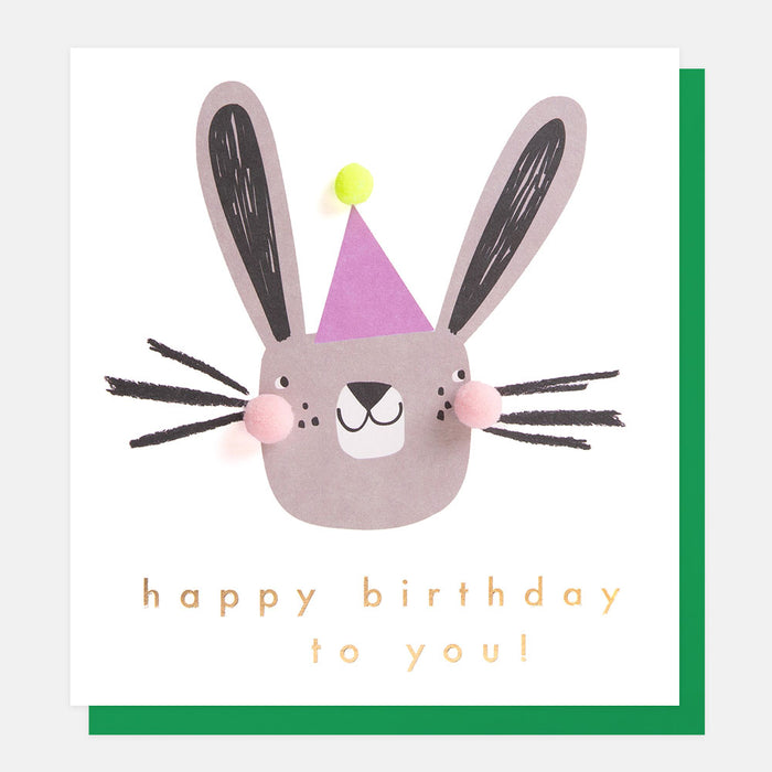 Greeting Card - Bday Rabbit Purple Party Hat