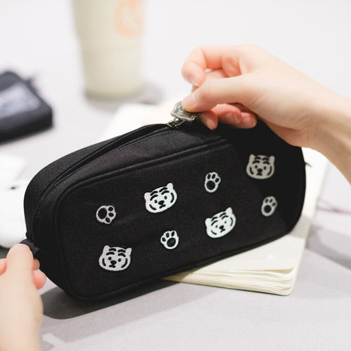 Muzik Tiger Embroidery Pen Pouch - Black