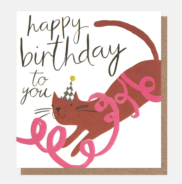 Greeting Card - Doodle Birthday Cat with String