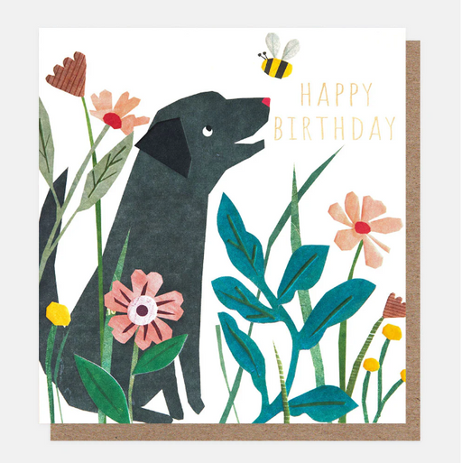 Greeting Card - Paper Collage Birthday Dog with Bee