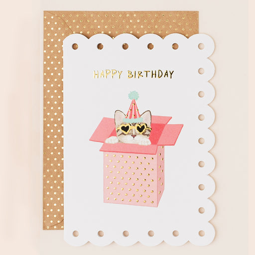 Greeting Card - Broderie Birthday Tabby Cat